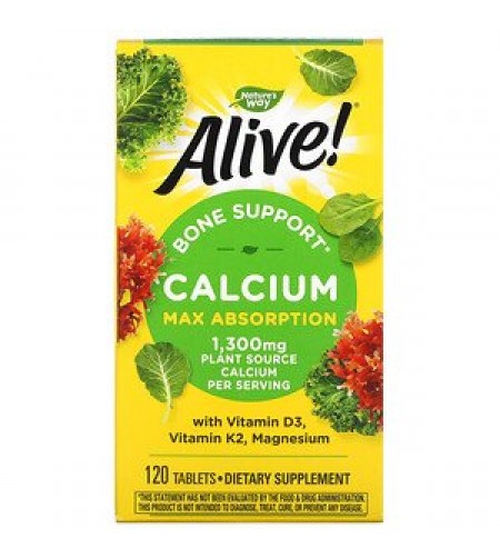 Nature's Way, Alive!, Calcium, Bone Support, 1,300 mg, 120 Tablets