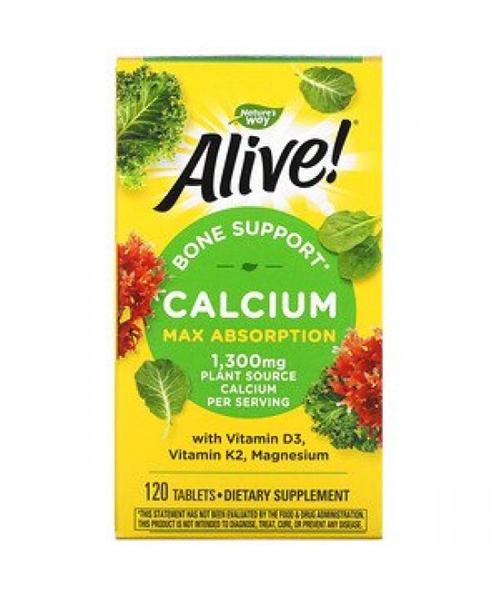 Nature's Way, Alive!, Calcium, Bone Support, 1,300 mg, 120 Tablets